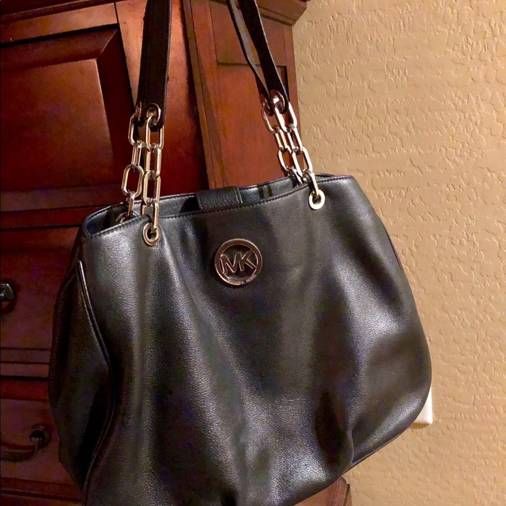 Michael Kors Black Leather purse with Silver hardware